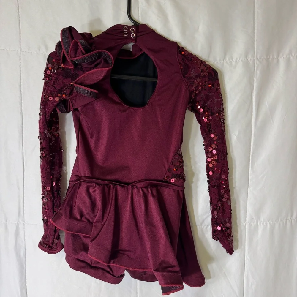 Weissman Burgundy Sequin Lace Dance Costume LC Competition Leotard‎ Dress